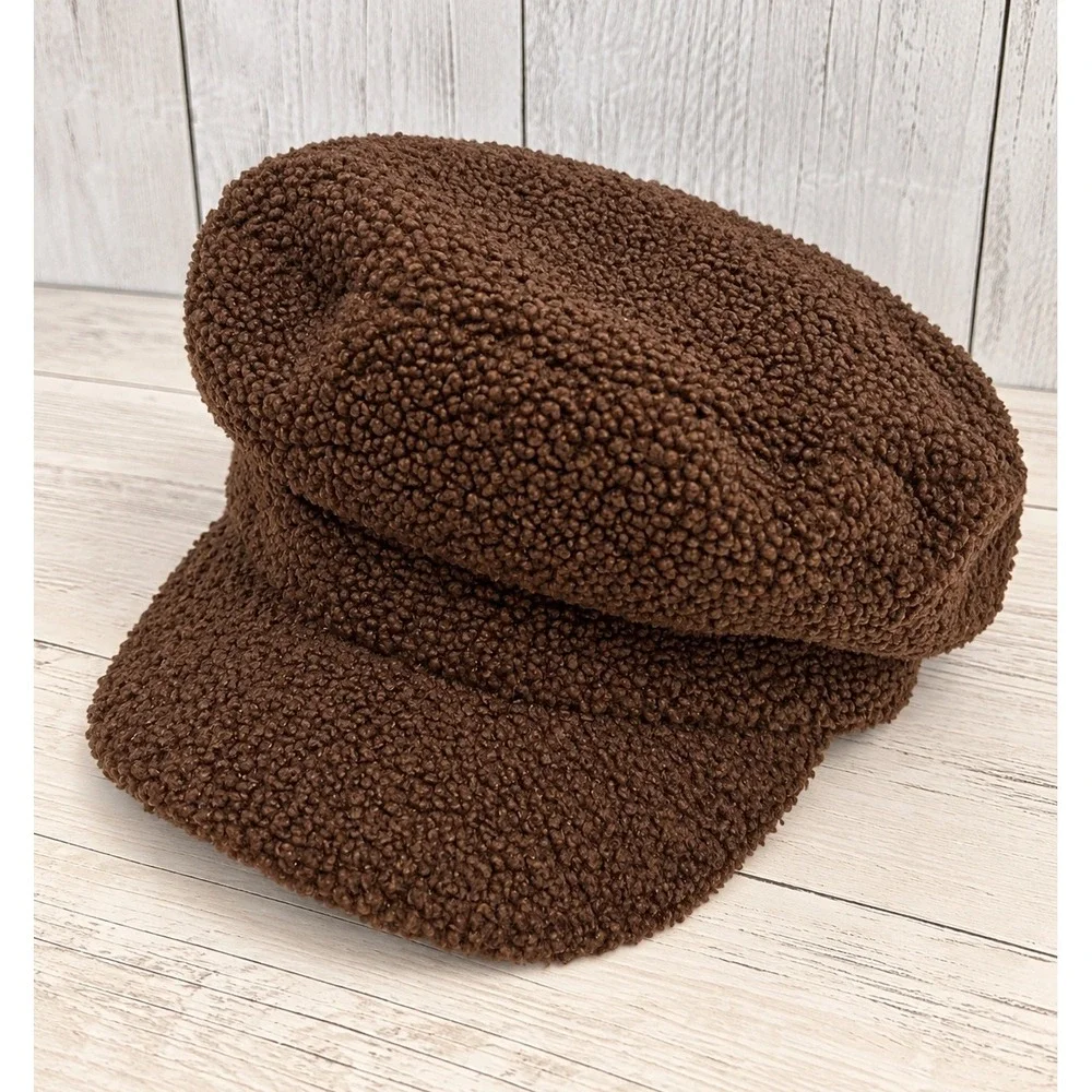 Sonoma Goods For Life Brown Sherpa Fleece Newsboy Baker Boy Cap Fall/Winter Hat